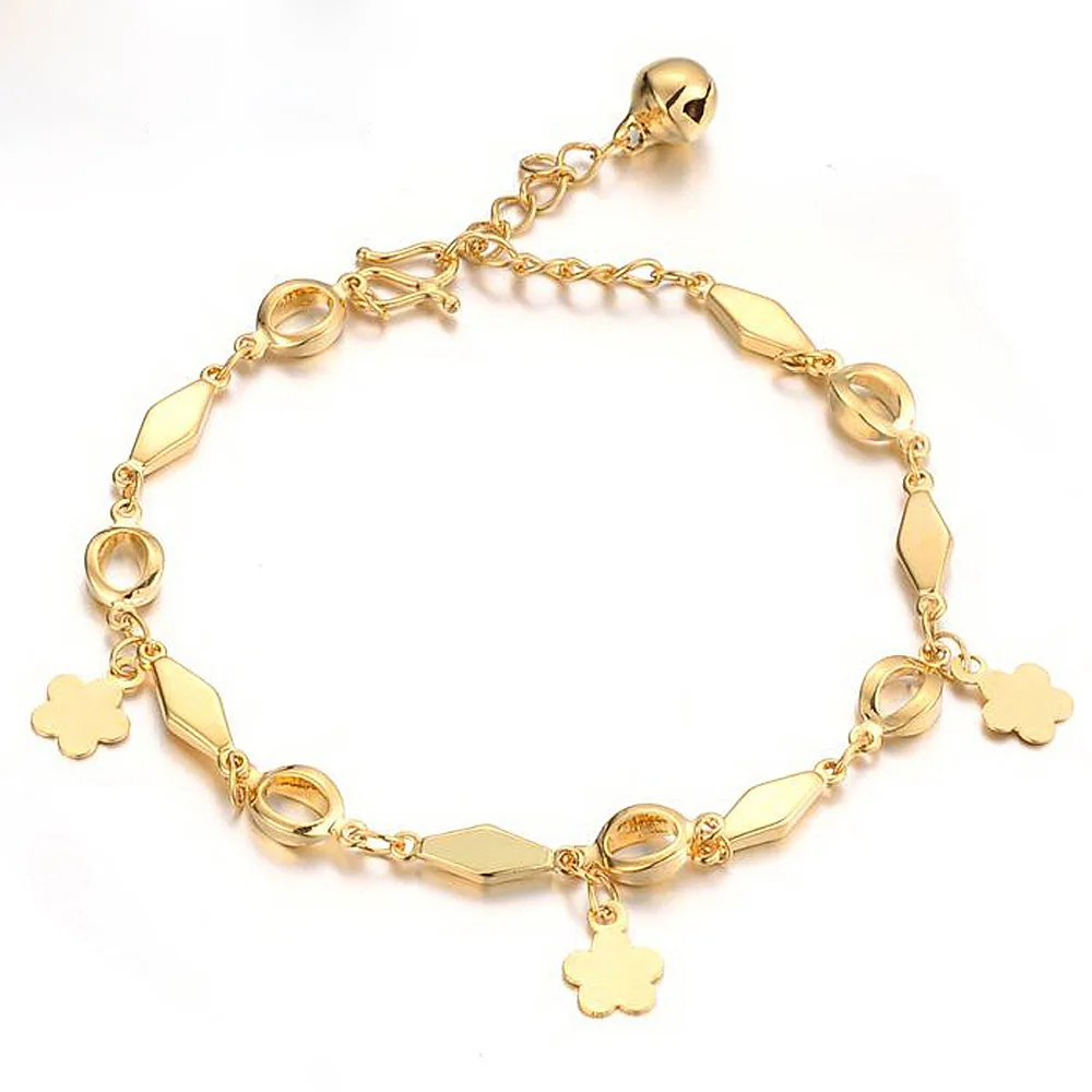 Женский браслет с цветком желтое золото|bracelet chain|women braceletgold filled |