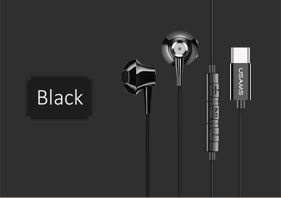 USAMS металлические usb type C наушники-вкладыши высокого качества Hi-Fi стерео гарнитура микрофон громкость наушники usb c для samsung huawei LG