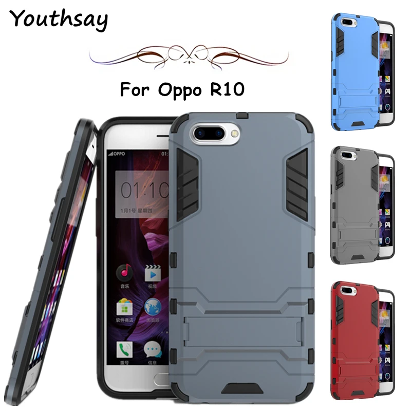 Oppo R10 Case Anti-Knock Robot Phone Stand PE + TPU Cover For Fundas Coque 5.5 inch |