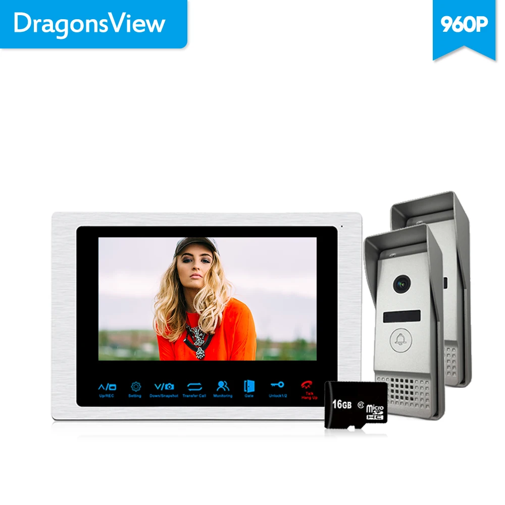 Dragonsview 4 проводной видеодомофон 960P 7 дюймов дверной звонок 1 монитор 2 панели