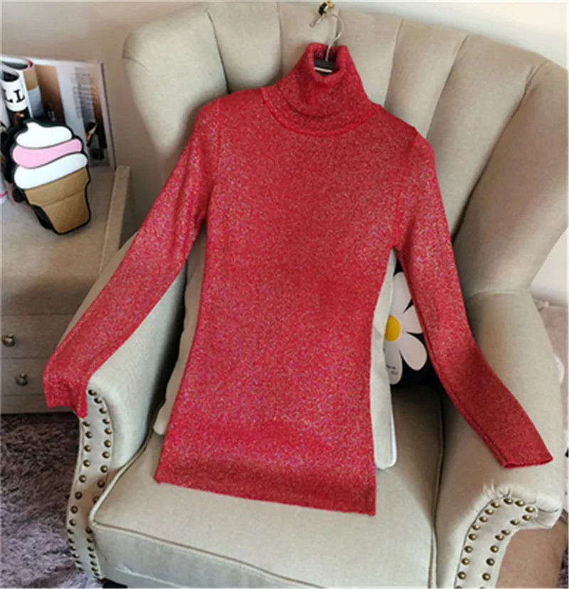2018 Shiny Sequins Turtleneck Pullovers Women Long Sleeve Sweater Womens Knitted Sweaters Solid Autumn Winter Jumpers Female New | Женская
