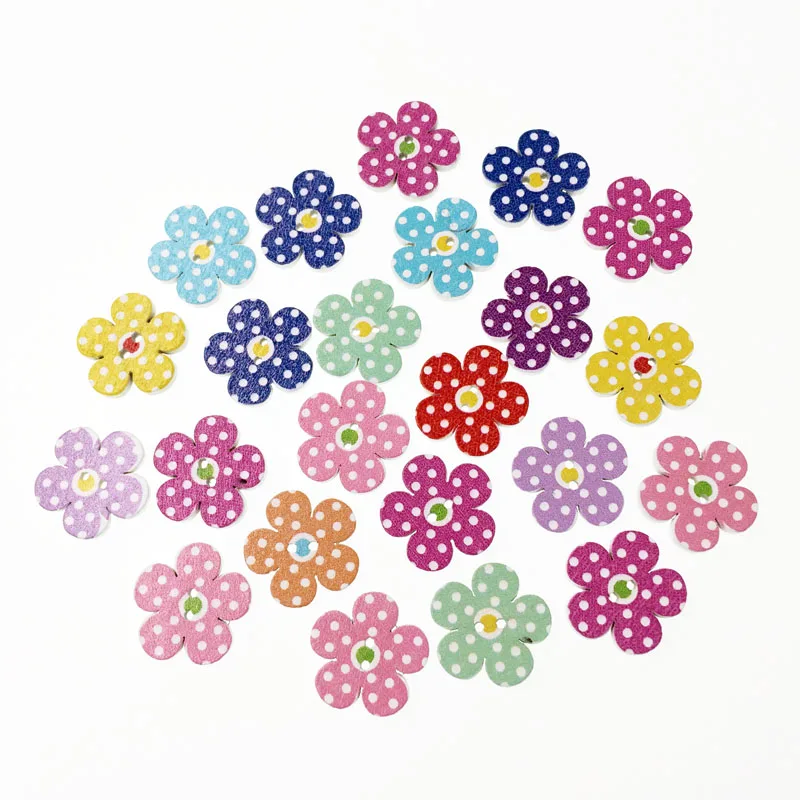 100 шт. модные популярные смешанные деревянные пуговицы для шитья цветов