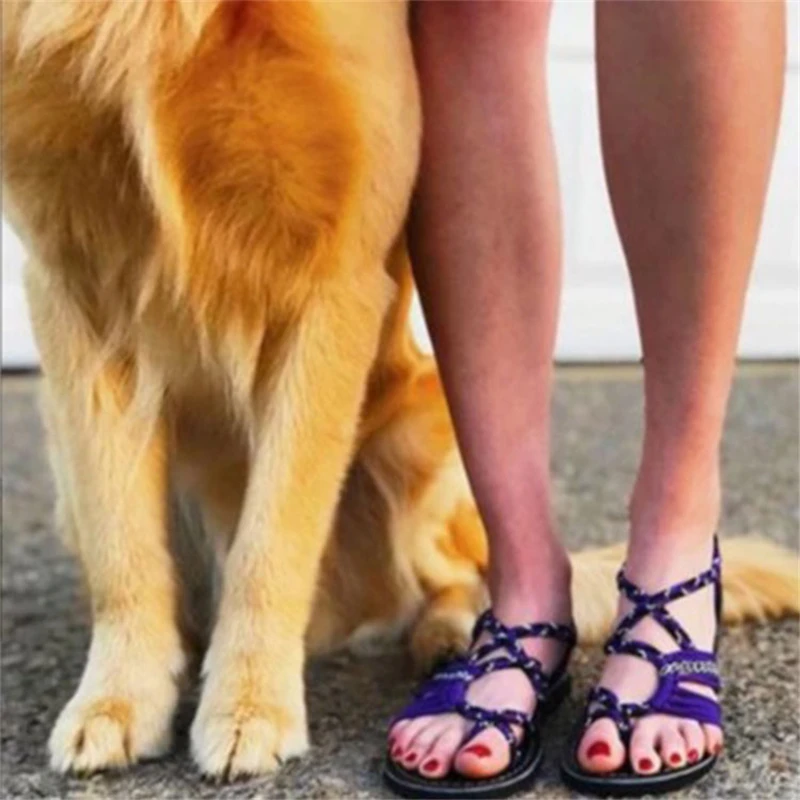 

2019 Summer New Color Matching Rope Knot Woman Sandals Fashion Personality Street Style Lady Slippers Female Outdoor Beach Sanda