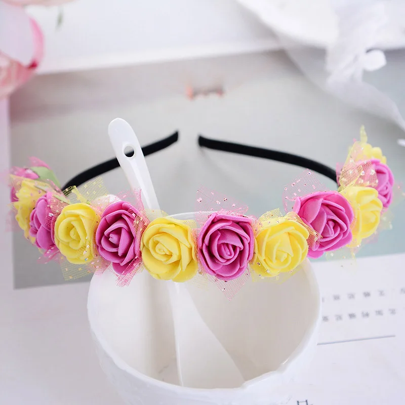 Rose Red yellow Новинка года, 1 шт., венок с цветами для девочек, маленькая подружка невесты, повязка на голову, изящные высококачественные изысканные подарки, 15 цветов - Цвет: Rose Red yellow