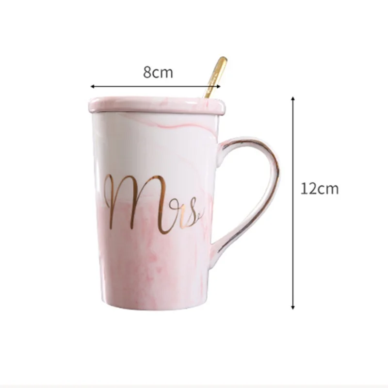 Роскошные Мрамор узор Керамика кружки золотое покрытие мистер и миссис