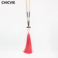 chicvie long red tassel pendants necklace stone necklaces gold color wedding jewelry for women sne160208
