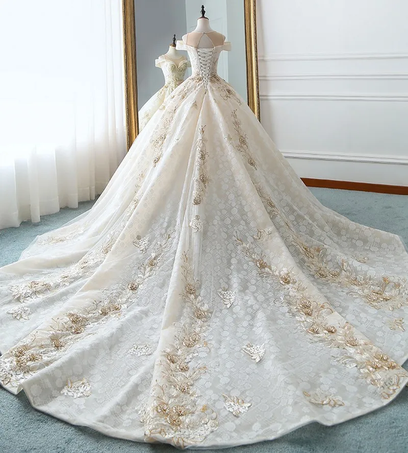 Кружевное платье принцессы Vestido de Noiva с аппликацией для свадьбы 2019 открытыми