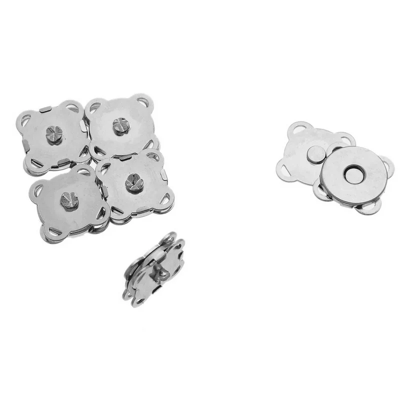 

DoreenBeads Magnetic Hematite Magnetic Snap Clasps For Purse Handbag Flower Silver Color DIY Making Jewelry 11mm x 11mm, 2 PCs