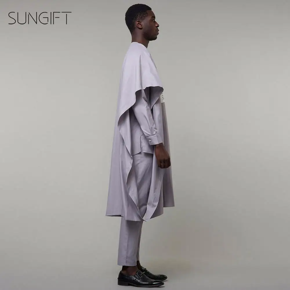 SUNGIFT Мужская африканская Обычная круглая горловина Agbada Топ dashiki серые рубашки