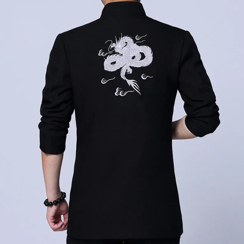 Xiu Luo 4XL весна Мандарин блейзер с воротником для мужчин Slim Fit китайский стиль мужская одежда вышивка Дракон Винтаж повседневное пальто Новинка