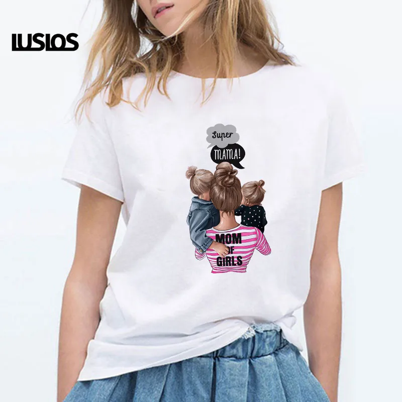 Женская футболка LUSLOS Super Mama женская летняя рубашка в Корейском стиле с короткими