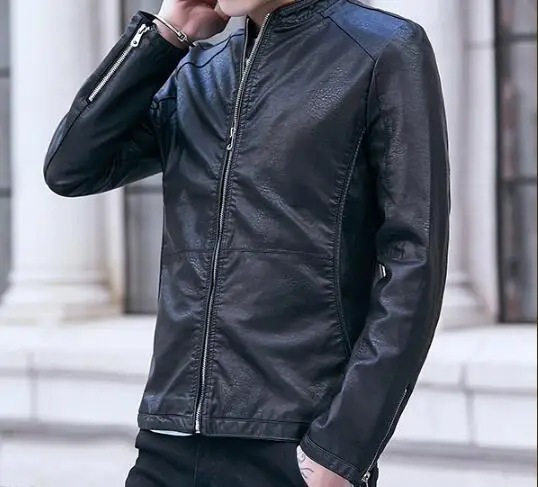 

L-4XL / HOT / Spring Men's New Fashion Personality Locomotive PU leather thin section Slim Korean handsome coat