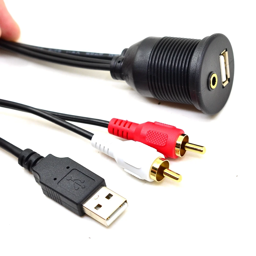 

1m Car Dashboard Flush Mount Panel USB 2.0 3.5mm AUX RCA Extension Flush Mount Male to Female Cable Car Styling Dashboard