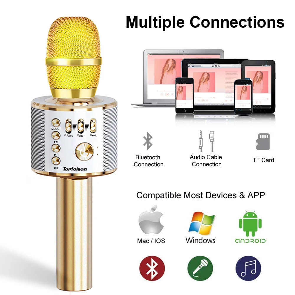 Wireless Microphone Accessories Professional Bluetooth Speaker Handheld Mike Karaoke Mic Music Player Singing Recorder KTV Home |