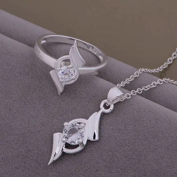 AS471 Lucky серебряный цвет 925 Ювелирные наборы для женщин кольцо 585 + ожерелье 969 /buxakmea