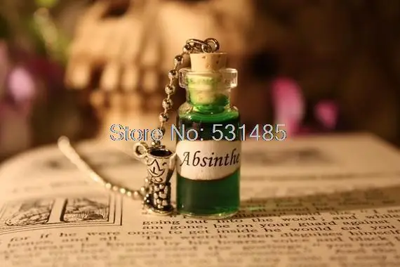 12 шт./лот стеклянный флакон ожерелье Absinthe Хэллоуин ювелирные изделия Шарм