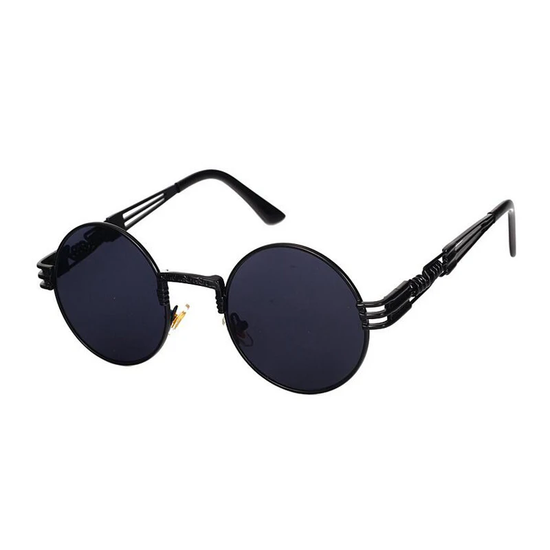 Ретро Круглые стимпанк Солнцезащитные очки UV400 защита Lunette Золотой Металл Весенние солнцезащитные очки для мужчин крутые круглые зеркальные оттенки - Цвет линз: Black frame gray