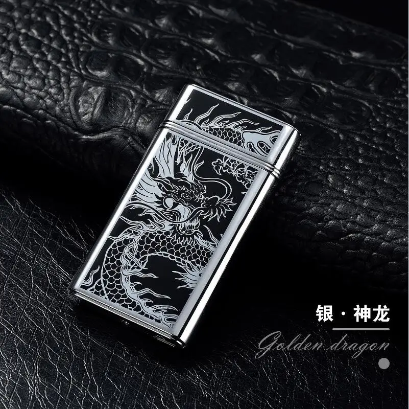 Новинка, двойная дуговая зажигательная зажигалка, usb зарядка, импульсная зажигалка, ультратонкая металлическая ветрозащитная электронная зажигалка