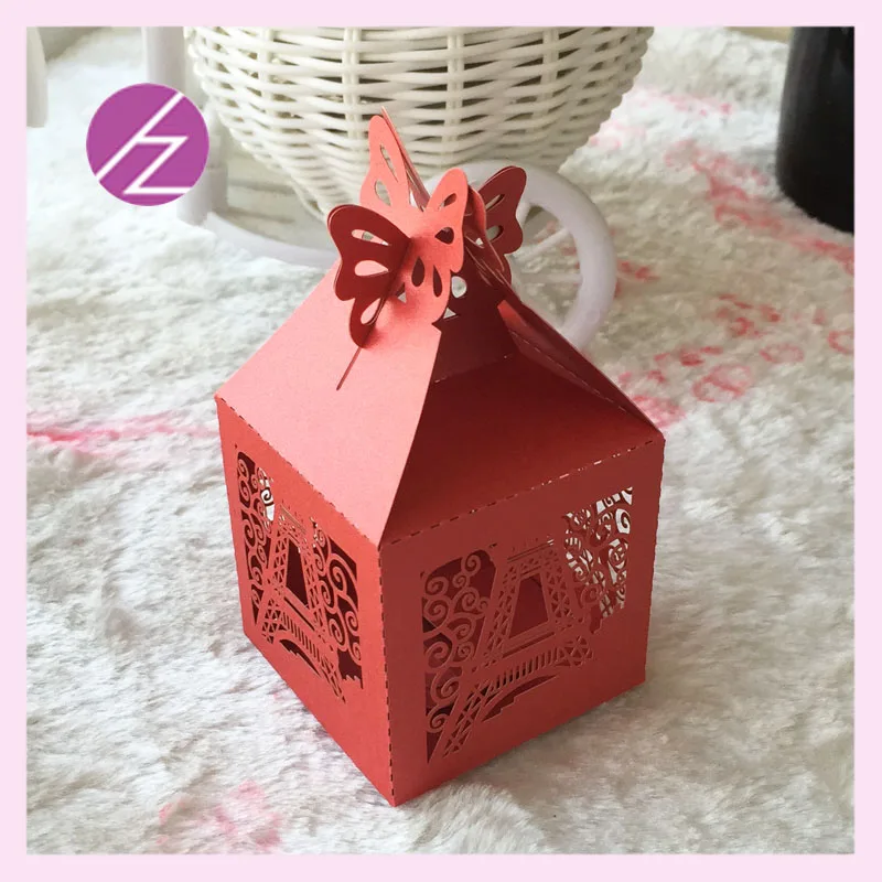 

100pcs tower pattern &butterfly paper bag mini Wedding Box candy pearl paper box wedding party show candy box gifts Box