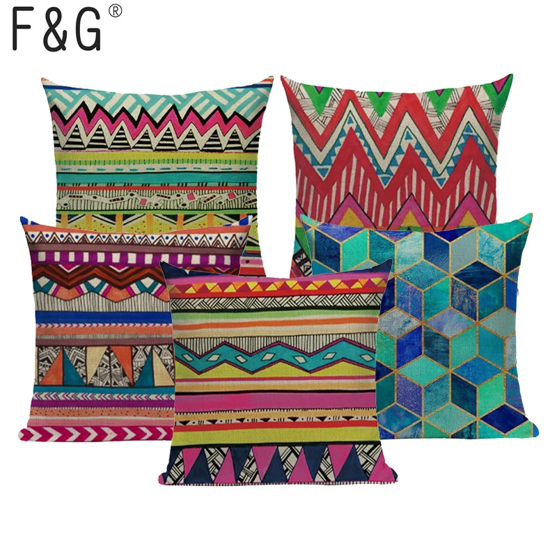 

Bohemian decorative pillows cushions home decor geometry linen print cushions for sofa seat pillow cover custom cushion