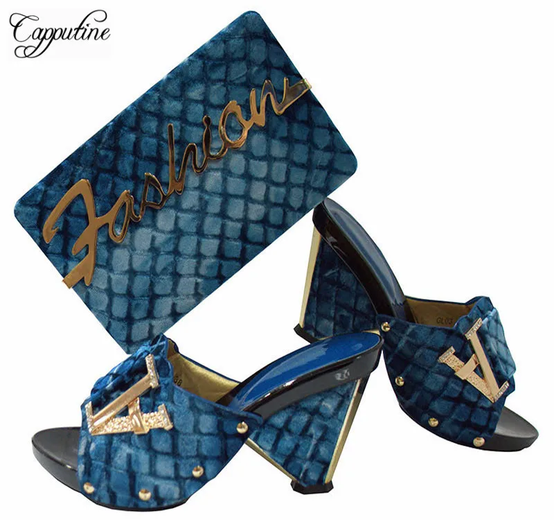 

Capputine High Quality Metal Decoration Shoes And Bag Set For Party Italian Style Woman Pumps Shoes And Bag Set Size 38-42 GL03
