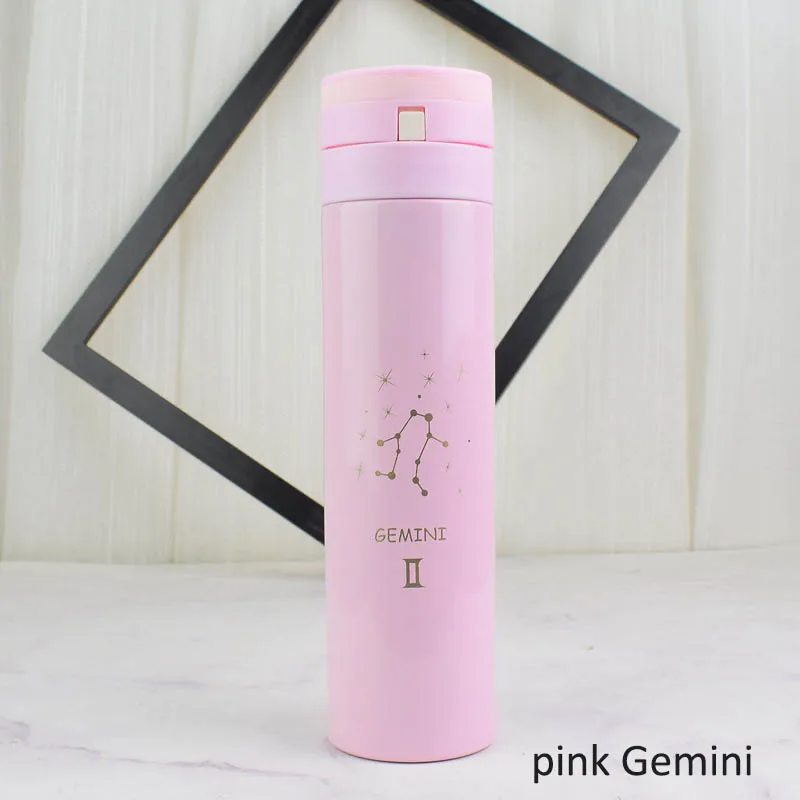 pink Gemini Термос чашка портативная вакуумная колба чайная чашка термоса термоизолированная Двойная Стенка Созвездие 12 безстильный стальной отскакивающий чехол - Цвет: pink Gemini