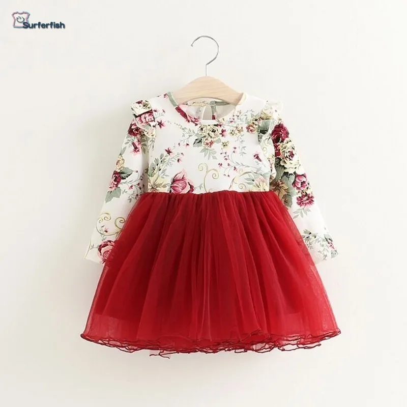 

Free shipping Baby Girls Children Spring Autumn Floral tutu dress Bow Kid Dress Casual Wear 3 Colors Princess dress
