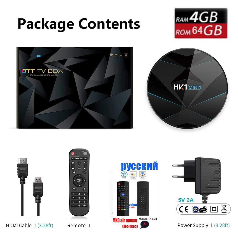 4g 64g mx3 HK1 Мини плюс Android 9,0 ТВ приставка bluetooth 2G 16G/4g 64 GB/32G RK3318 2,4G/5G wifi 4K 3D ТВ приставка опционально air mouse t95 max - Цвет: 4g 64g mx3