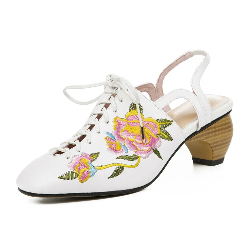 CONASCO в винтажном стиле с вышивкой на шнуровке Женские лодочки Классические туфли