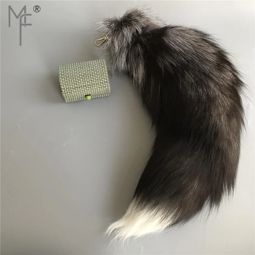 Magicfur-40 см-50 см Настоящий Серебряный Лисий Мех Хвост большой длинный кожаный брелок с кисточкой сумка Шарм автомобильный брелок подвеска