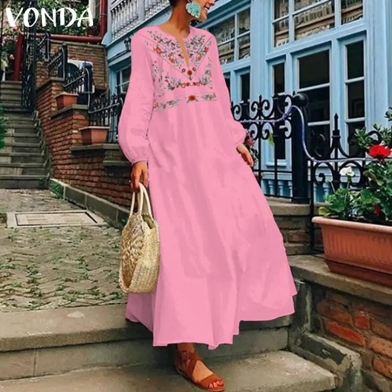 Длинные платья для будущих мам VONDA Винтаж печатных Повседневное свободные