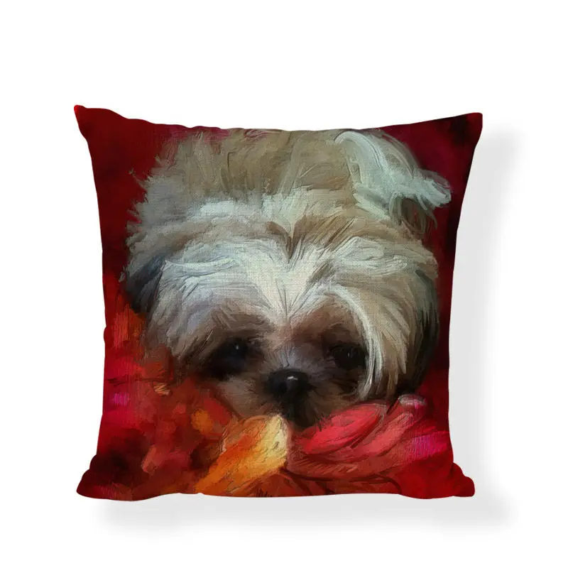 Милые Чехлы для подушек серии Shih Tzu, картина маслом, Детский Милый принт с собакой, наволочка для подушки, домашний декор, наволочка для дивана - Цвет: 18