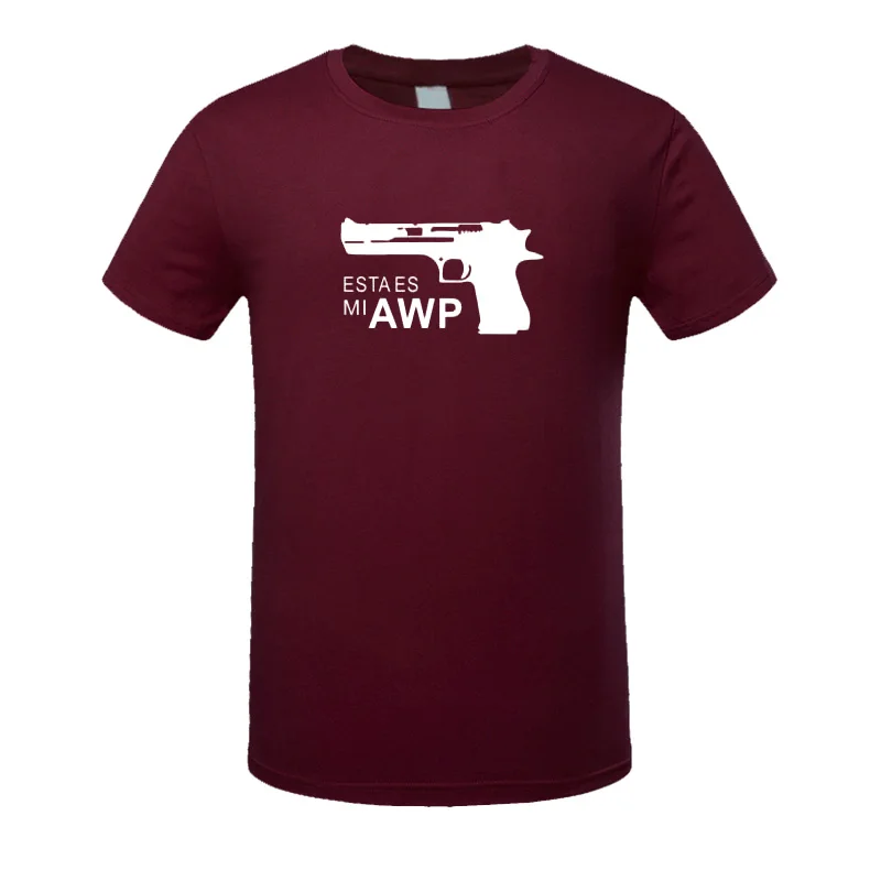 Летние хлопковые повседневные мужские футболки с принтом пистолета