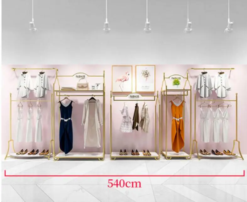 Europe type gold dress shop rack rack high grade clothes rack shoes bag double layer clothing display rack - Цвет: 19