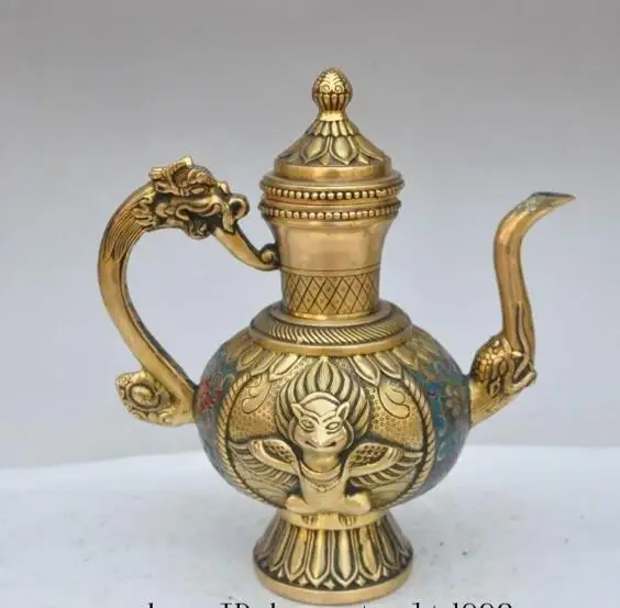 

S01777 10" mark chinese palace bronze Cloisonne Royal Dragon Garuda Wine Tea Pot Flagon