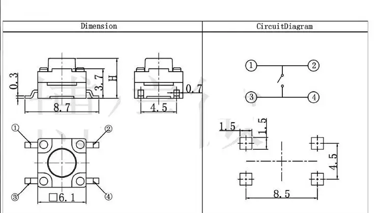20 шт./лот 6x6x5 мм SMD водонепроницаемый микро кнопочный тактовый электронный