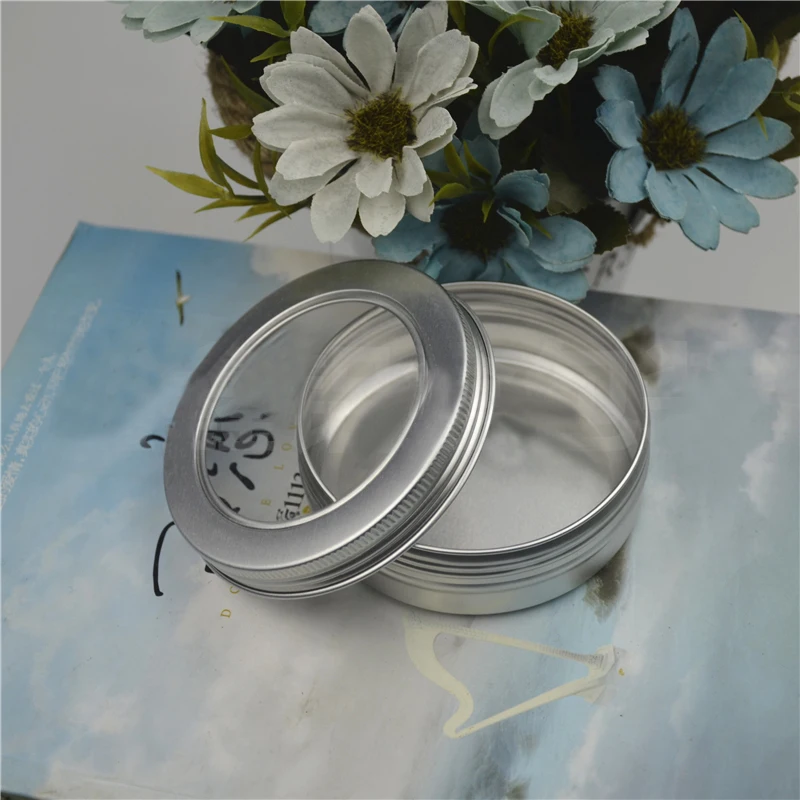 100g/100ml empty cream aluminum containers with window cap, Metal lipstick containers cream jars, Packing Tins Container