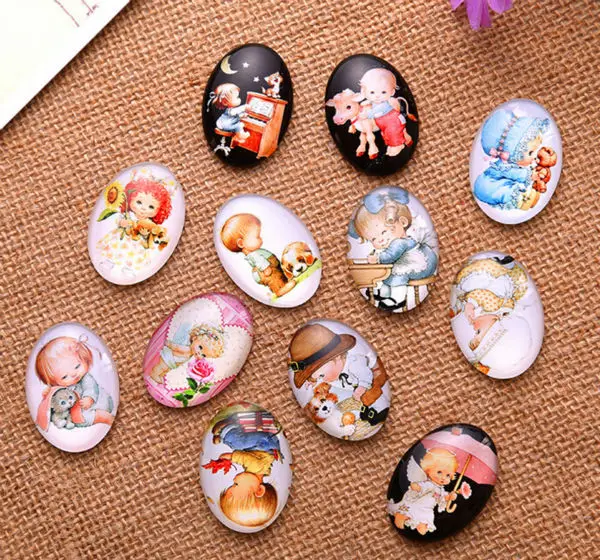 

13*18/18*25/30*40mm Lovely children pattern ellipse Handmade Photo Glass Cabochons & Glass Dome Cover Pendant Cameo Settings
