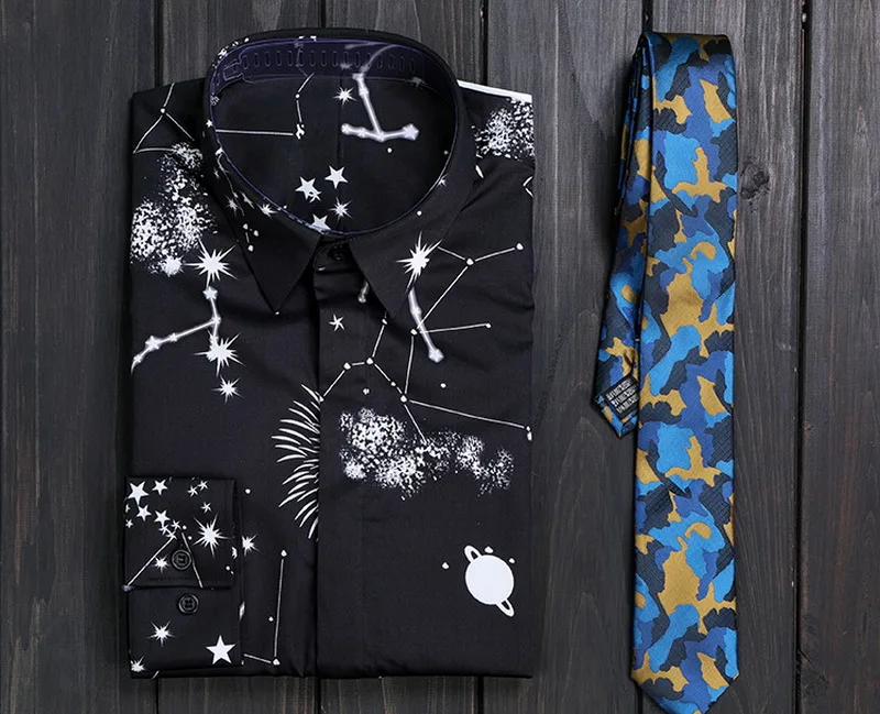 

Original classic constellation pattern quality men's shirt trend European style cotton shirt mens long sleeve fashion shirts
