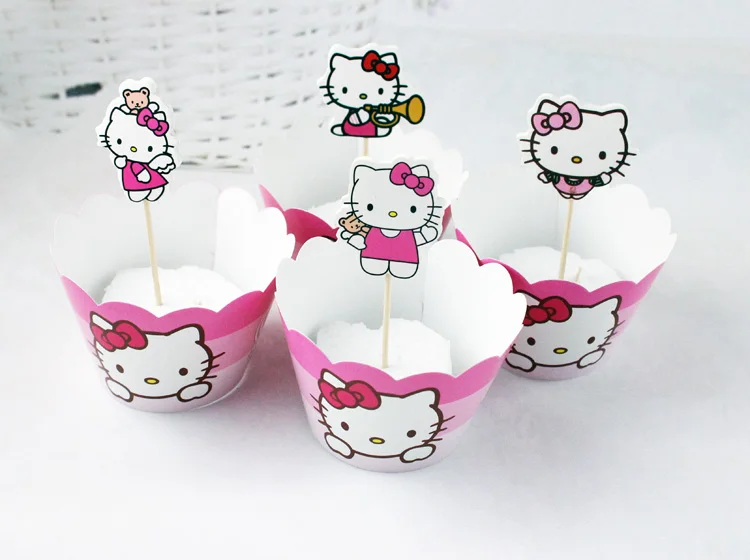 Новые детские розовый рисунок Hello Kitty Бумага Завертчицы топперы 12 шт. обертки +