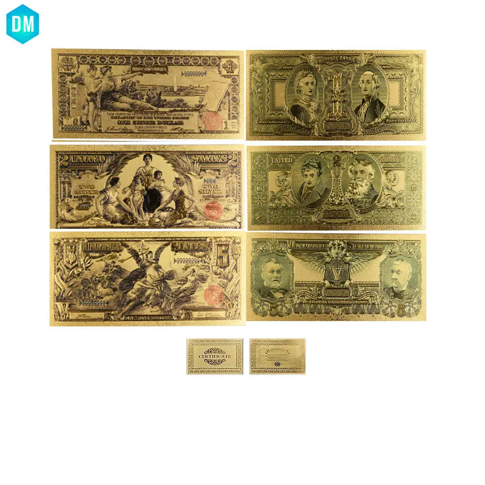 1896 год Красочные золотые банкноты 24k 999 9 Позолоченные деньги США декоративный