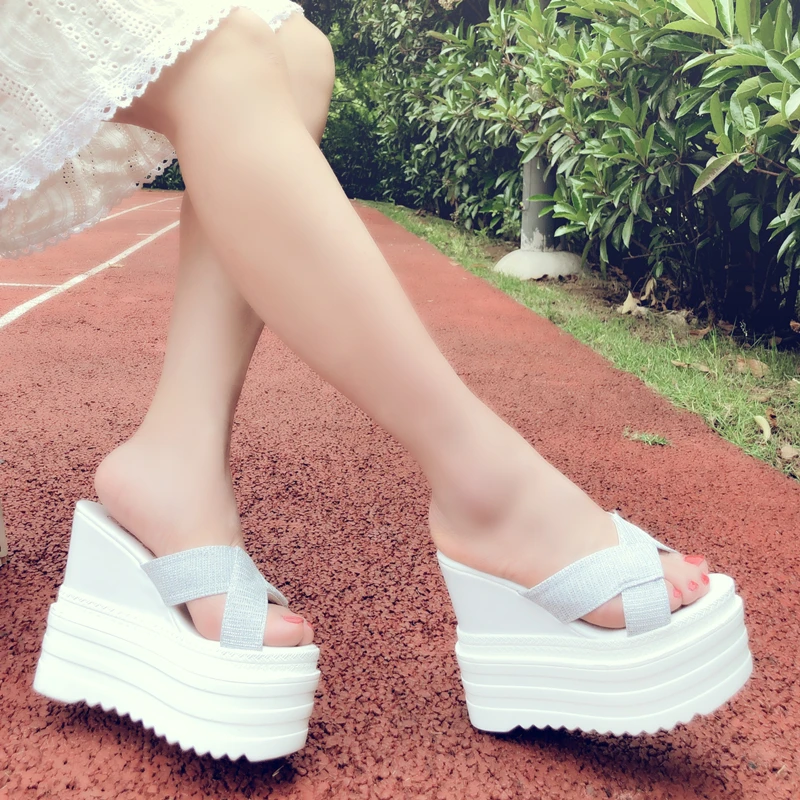 Женские шлепанцы на высоком каблуке 14 см летние нескользящей мягкой подошве в