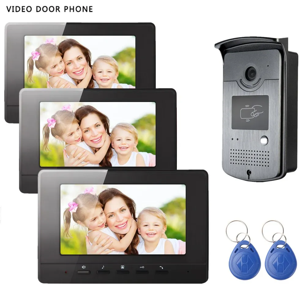 Лидер продаж проводной видеодомофон система связи 7 дюймовый hd 3 экран с ночным