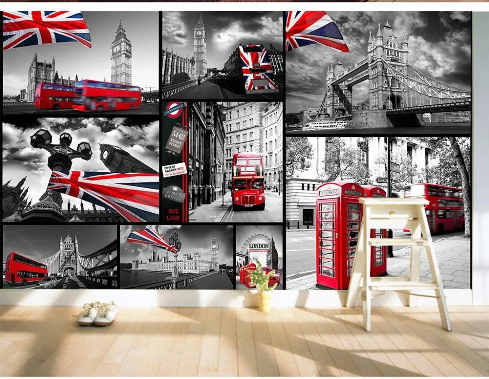 3d обои для комнаты Улицы Лондона красный автобус фон пейзаж ванной | Обустройство