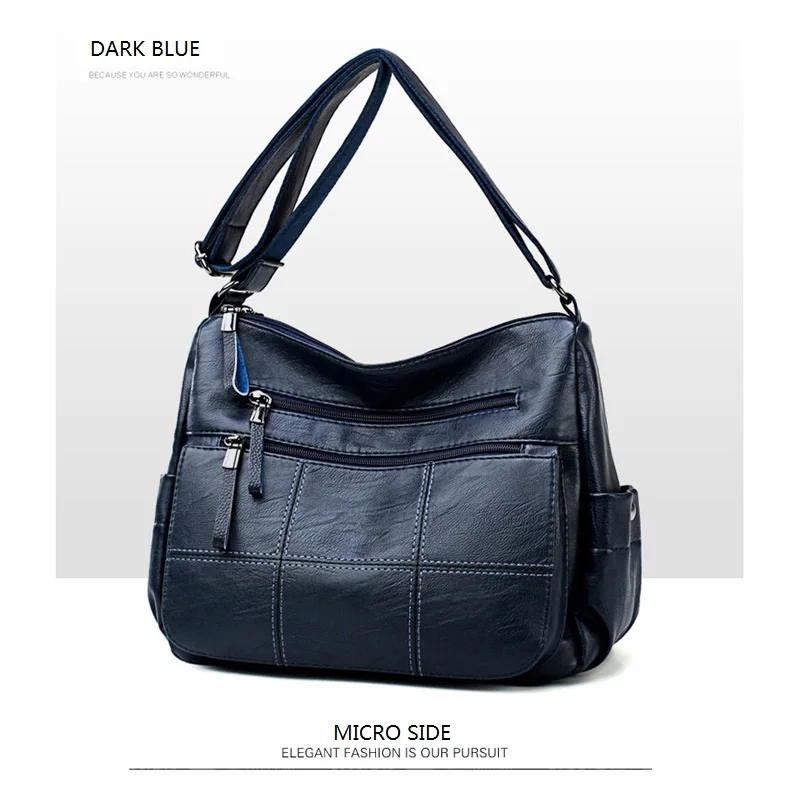 DARK BLUE Женские кожаные сумки, женские винтажные сумки-мессенджеры, дизайнерская сумка через плечо, женская сумка через плечо, сумки с верхней ручкой - Цвет: DARK BLUE