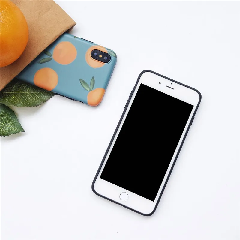 Ретро арт зеленый лист оранжевый фрукты корейский чехол для телефона iPhone 7 Puls 6 6S 8
