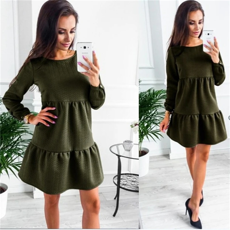 

Womens Dresses New Arrival Long Sleeve Autumn Dress Long Sleeve Loose Casual Mini Dress Plus Size