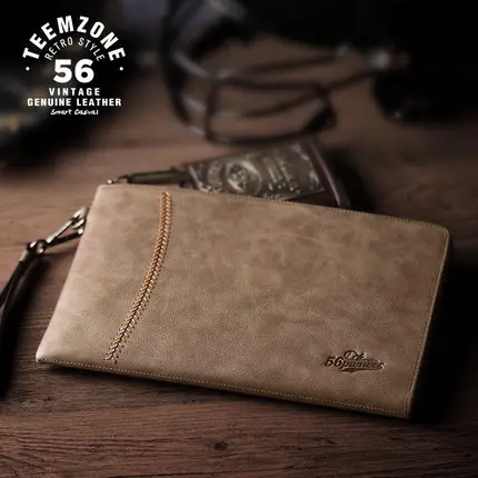 Натуральная кожа Для мужчин модные клатч на молнии Бизнес высокой емкости