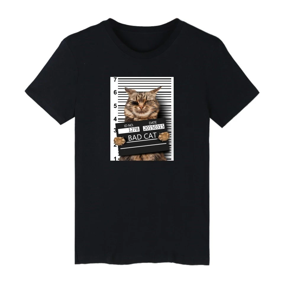 Bad Cat/Милая Черная футболка для мужчин/wo мужские Забавные футболки с коротким