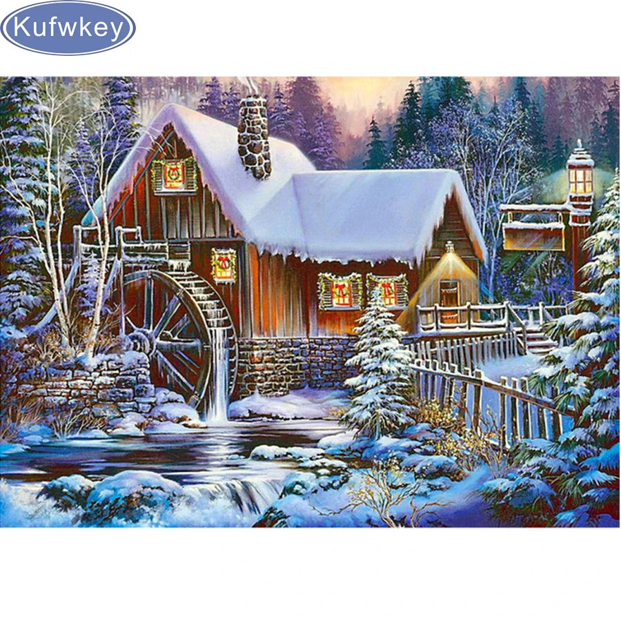 Рождественские пейзажи, 5d DIY Алмазная картина, наборы для вышивки крестом, полная Алмазная вышивка 5D Алмазная мозаика Снежный дом, домашний декор